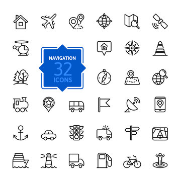 Outline web icons set - navigation, location, transportation
