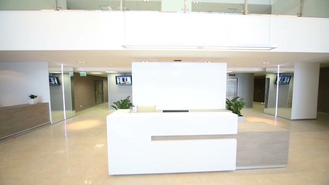Front desk in reception hall in modern business center 