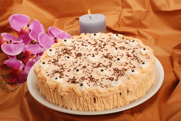 Cake with whipped cream and chocolat