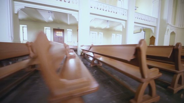 Rows of benches in hall of Evangelical Lutheran Cathedral