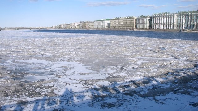 Corner view of Winter palace with Neva river