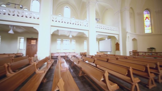 Rows of benches in Evangelical Lutheran Cathedral