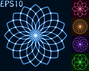 Fototapeta premium set of glowing neon shapes in dark.