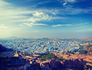 Fototapeta na wymiar Aerial panorama of the blue city Jodhpur. India
