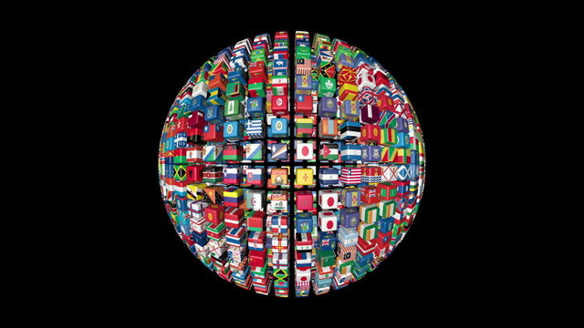 Flags of the World Sphere Rotating, black