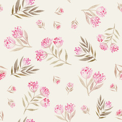 Watercolor seamless flowers pattern