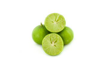Fresh green lemon  isolated on white background
