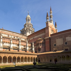 Cloister with views of the church's domes and spiers