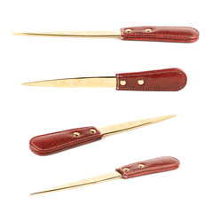 Red leather envelope knife isolated