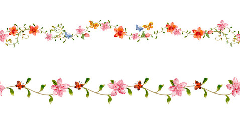 floral set seamless borders for your design. watercolor