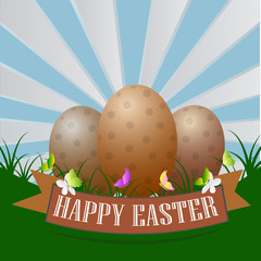 Easter background with eggs in grass