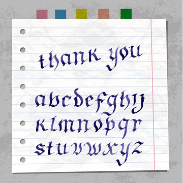 Collection Handwritten ink letters. font on paper
