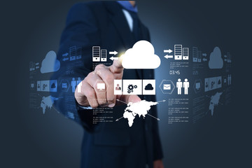 Business man showing concept of cloud computing.