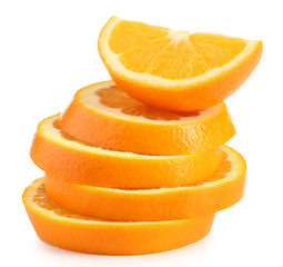 Juicy slices of orange isolated on white