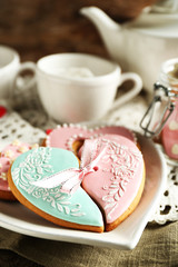 Heart shaped cookies for valentines day and teapot