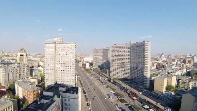 Aerial view of traffic on New Arbat during the day in Moscow