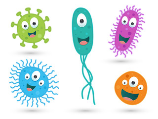 A set of cute green, blue, orange & purple germs / bacteria