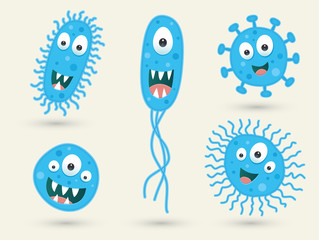 A set of cute blue germs