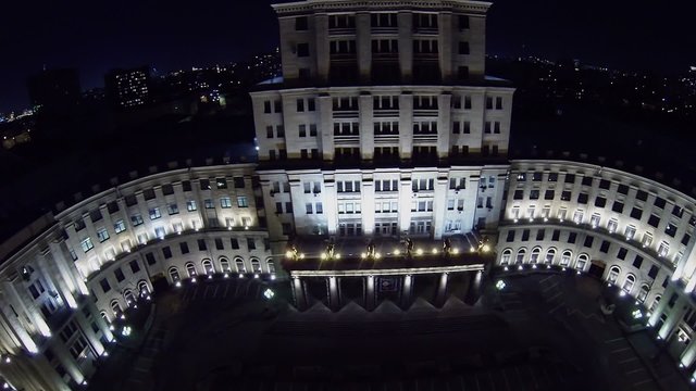 Edifice of technical university named by Bauman against cityscape