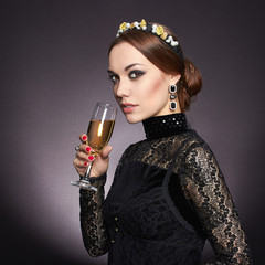 beautiful young woman with champagne