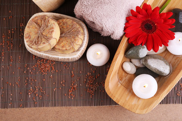 Composition of spa stones, sea salt and massage bags
