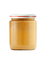 Jar of baby puree isolated on white