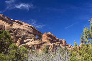 Fototapeta premium small arch, blue sky; Arches National Park, Utah