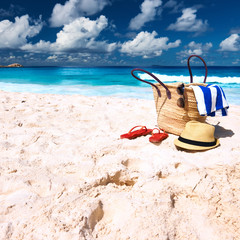 Beautiful beach with bag at Seychelles