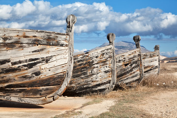 Sicilian old wooden fishing boats