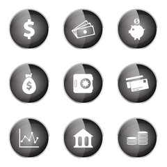 Financial Banking Black Vector Button Icon Design Set