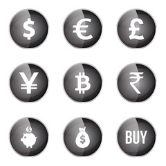 Currency Sign Black Vector Button Icon Design Set