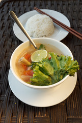 Lemongrass seafood soup with steamed rice