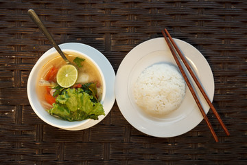 Lemongrass seafood soup with steamed rice