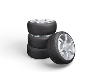 Car Wheels. Concept design. 3D render Illustration on White