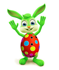 Easter Bunny with colourful eggs saying hi pose