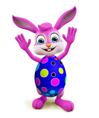 Easter Bunny with colourful eggs saying hi pose