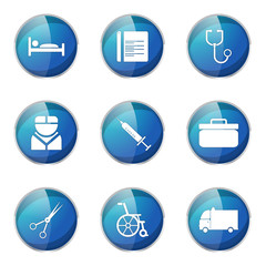 Hospital Health Blue Vector Button Icon Design Set