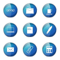 Office Work Blue Vector Button Icon Design Set