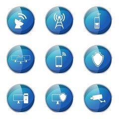 Telecom Communication Blue Vector Button Icon Design Set