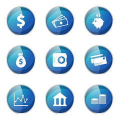 Financial Banking Blue Vector Button Icon Design Set