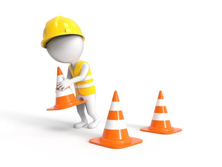Worker with construction cones