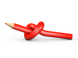 Red pencil tied in a knot