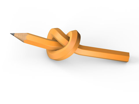 Pencil tied in a knot on a white background