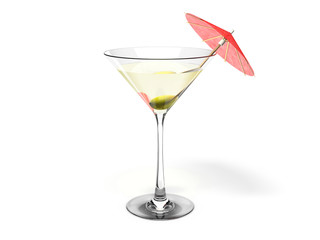 Fototapeta premium Martini glass with green olive and red coctail umbrella