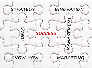 Words on jigsaw puzzle background, business concept