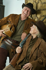 Two smiling hunters