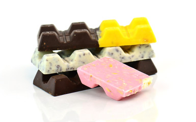 Chocolate bars stack isolated on white background