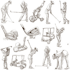 Golf et golfeurs - Pack dessiné à la main