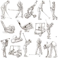 Papier Peint photo Golf Golf et golfeurs - Pack dessiné à la main