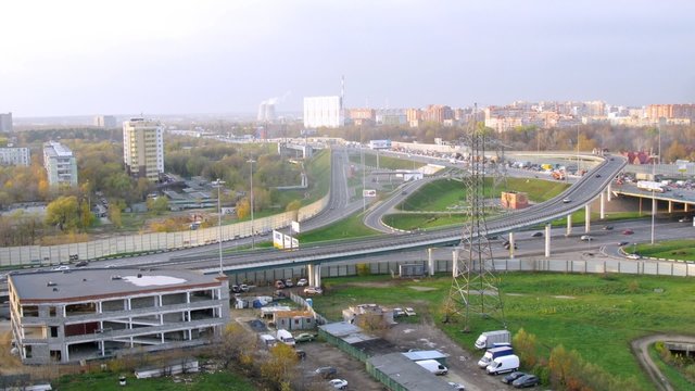 Traffic on MKAD in a sunny day, Moscow, Russia. Timelapse